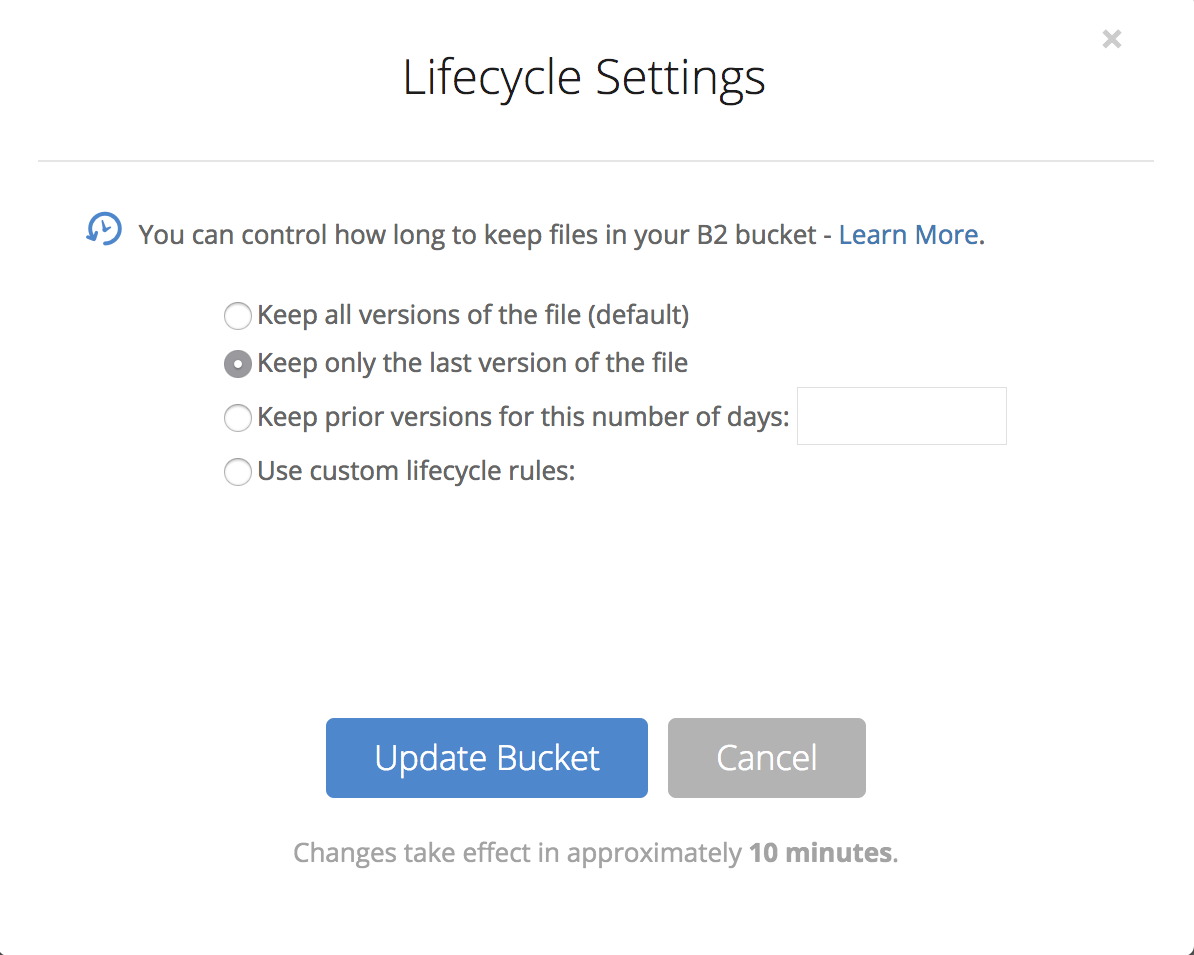 B2 Lifecycle Settings